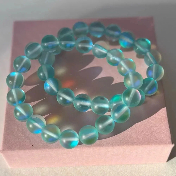 Set of 2! Blue Round Semi-Transparent Stretch Bracelets - Picture 4 of 4